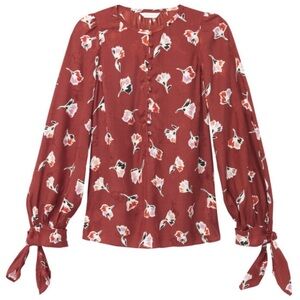 EUC Rebecca Taylor Ikat Paintbrush Silk Jacquard Red Blouse Size 6 Retail $295